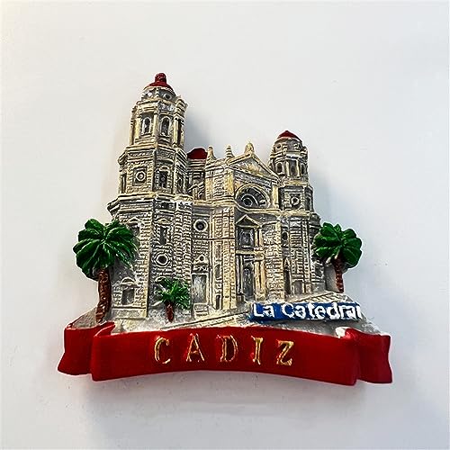 Imán para nevera 3D Cádiz España, recuerdo de viaje, decoración de refrigerador, calcomanía magnética pintada a mano