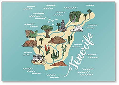 Imán para nevera con mapa detallado de Tenerife con lugares, lugares de interés y lugares de interés