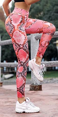 In One Clothing Leggings deportivos para mujer, cintura alta, pantalones de yoga, pantalones largos de deporte, pantalones largos con estampado de serpiente., Rosa., M