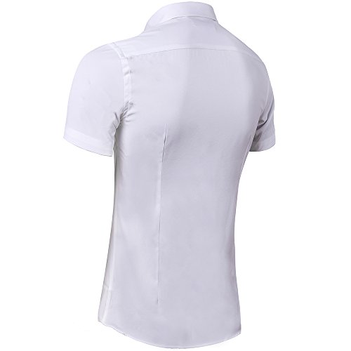 INFLATION Camisas de vestir de manga corta para hombres con botones casuales de bambú ajustadas [Pequeña-Blanco]