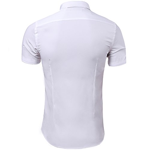 INFLATION Camisas de vestir de manga corta para hombres con botones casuales de bambú ajustadas [Pequeña-Blanco]