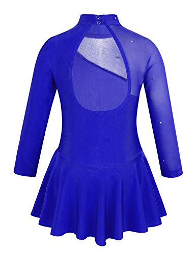 inlzdz Vestido de Patinaje Artistico Niñas Manga Larga Mailot de Ballet Leotardo de Gimnasia Ritmica de Gasa Body de Danza con Falda de Bailarina Dancewear (10 Años, Azul Real)