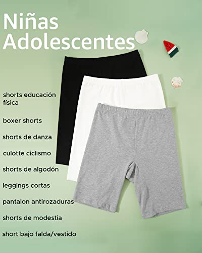 INNERSY Pantalones Cortos Niña Negros Shorts Algodon Antirozaduras Culotte Ciclismo Deporte 3 Pack (12-14 años, Negro)