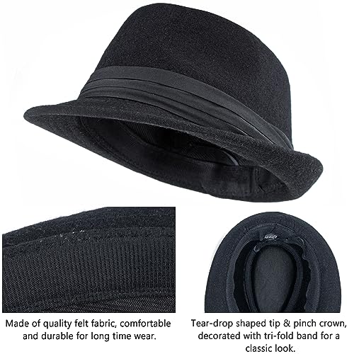 INOGIH Sombrero Trilby de Fieltro para Hombre Mujer Tesa Corta Manhattan Fedora, Negro , M