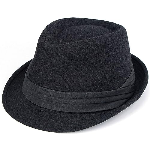 INOGIH Sombrero Trilby de Fieltro para Hombre Mujer Tesa Corta Manhattan Fedora, Negro , M