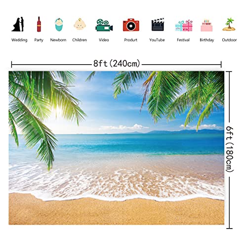 INRUI Fondo de fotografía de Playa Tropical Verano Palmeras Fondo Azul Mar Cielo Sol Luau Telón de Fondo temático (2,4x1,8 m)