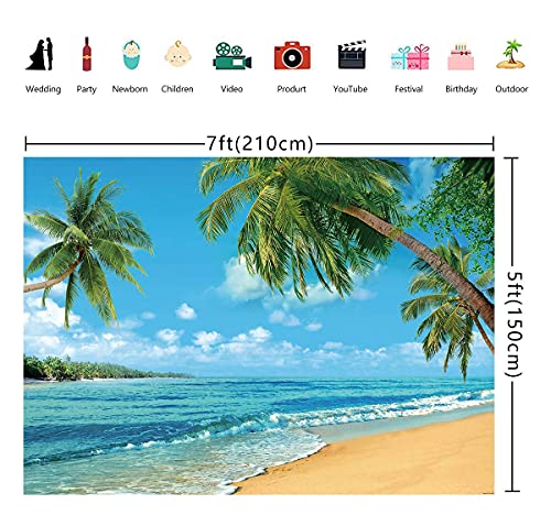 INRUI Fondo de fotografía de Playa Tropical Verano Palmeras telón de Fondo Azul mar Cielo Sol Luau decoración de Fiesta temática (2,1x1,5 m)