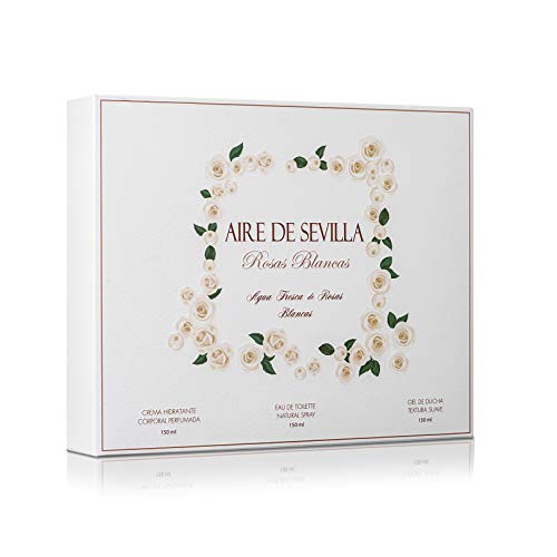 Instituto Español Set Perfume Mujer Rosas Blancas - Aire de Sevilla - EDT, Crema Hidratante, Gel de Ducha, 0.2 kilograms, 1