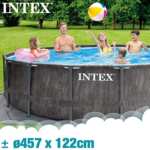 Intex 26742NP - Piscina desmontable, 457x122 cm, con depuradora cartucho, 3.785 litros/hora, filtro cartucho tipo A, Greywood Prism Frame, 16.805 litros, piscina para 6 personas, Gris