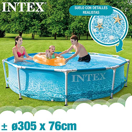 Intex 55241 - Piscina desmontable redonda INTEX, piscina Metal Frame, con depuradora 1.250l/h, Ø305x76 cm, 4.485 litros, diseño fotorrealista del fondo marino, INTEX 55241