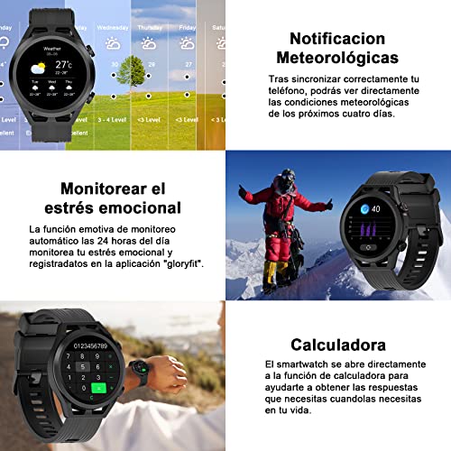 IOWODO R8Pro Smartwatch,Reloj Inteligente Hombre Mujer con Llamada Bluetooth y Whatsapp Mensajes Notificación,1.39" Smart Watch Redondo con SpO2 Sueño Pulsómetro Podómetro para iOS Android(2 Correas)