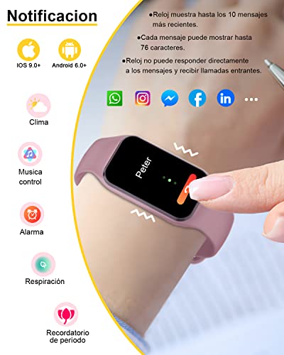 IOWODO Smartwatch Mujer,Reloj Inteligente Hombre Mujer Impermeable 5ATM con Oxímetro(SpO2) Pulsómetro Sueño Podómetro Whatsapp Notificación de Mensajes,Pulsera Actividad para Android iOS(2 Correas)