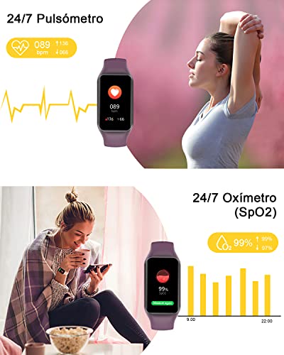IOWODO Smartwatch Mujer,Reloj Inteligente Hombre Mujer Impermeable 5ATM con Oxímetro(SpO2) Pulsómetro Sueño Podómetro Whatsapp Notificación de Mensajes,Pulsera Actividad para Android iOS(2 Correas)