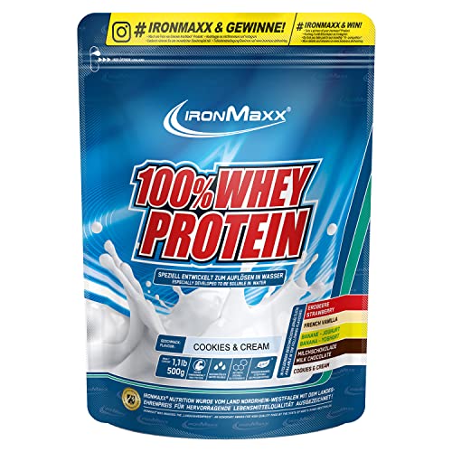 IronMaxx 100% Proteína de suero en polvo - galletas & crema bolsa de 500g| proteína en polvo a base de proteína de suero de leche soluble en agua, reducida en azúcar | muchos sabores diferentes