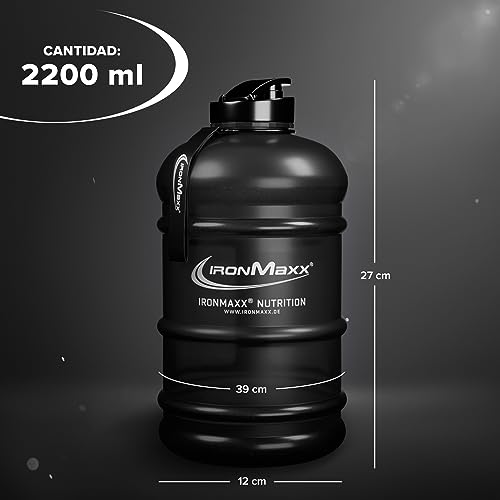 IronMaxx Galón de agua -negro mate 2200ml | sin BPA &DEHP| botella a prueba de fugas con escala de medida | disponible en colores diferentes