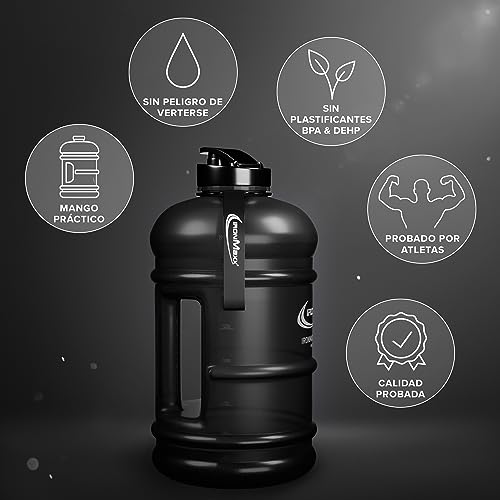 IronMaxx Galón de agua -negro mate 2200ml | sin BPA &DEHP| botella a prueba de fugas con escala de medida | disponible en colores diferentes