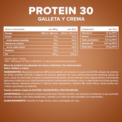 IronMaxx Protein 30- Barritas de Proteína - sabor: galletas y crema- 6 x 35g (paquete de 6 barras)