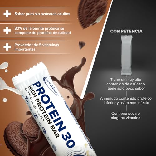 IronMaxx Protein 30- Barritas de Proteína - sabor: galletas y crema- 6 x 35g (paquete de 6 barras)
