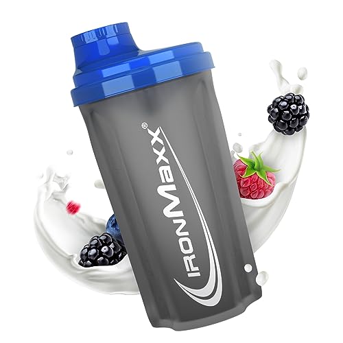 IronMaxx Protein Shaker- azul/gris 700ml | Mezclador de proteínas con tapa de rosca, tamiz & escala de medición | a prueba de fugas, apto para lavavajillas y sin plastificantes BPA ni DEHP