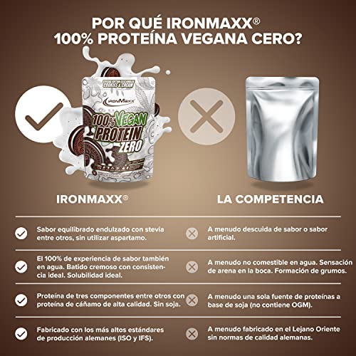 IronMaxx Proteína 100% Vegana Cero - galletas & crema bolsa de 500g |proteína vegana en polvo de 4 componentes y sin azúcar|proteína en polvo sin aspartamo