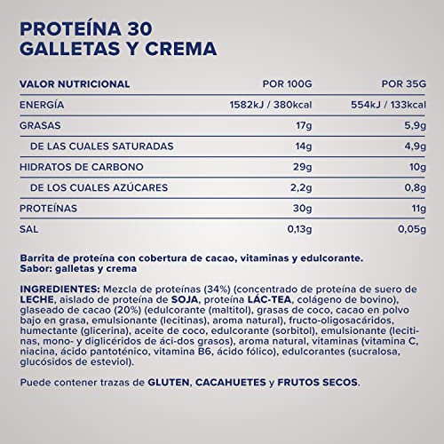 IronMaxx Proteína 30 barrita proteica- galletas y crema 24 x 35g | barrita proteica sin aceite de palma y sin gluten con vitaminas | adecuado para una alimentación baja en azúcar y carbohidratos