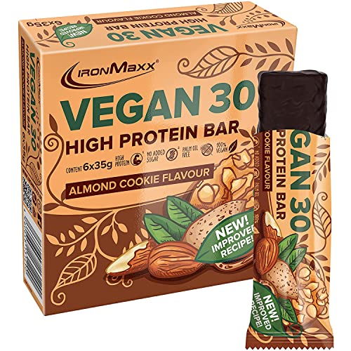 IronMaxx Vegan 30 Protein Bar- Barrita Proteica Vegana - sabor: galleta de almendra - 6 x 35g (paquete de 6 barritas)