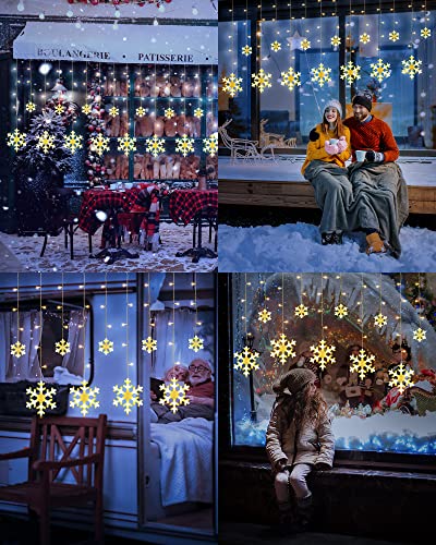 iShabao 3.25m Luces de Cortina de Copo de Nieve de Navidad, 168 LED Guirnalda de Luz de Decoración de Ventanas, 8 Modos de Iluminación, Navidad, Boda, Cumpleaños, Hogar, Patio, Blanco Cálido