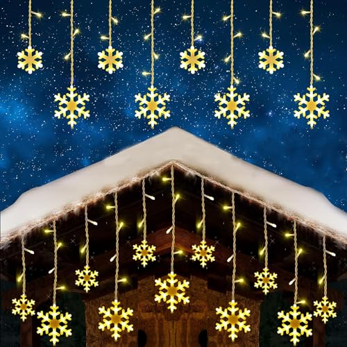 iShabao 3.25m Luces de Cortina de Copo de Nieve de Navidad, 168 LED Guirnalda de Luz de Decoración de Ventanas, 8 Modos de Iluminación, Navidad, Boda, Cumpleaños, Hogar, Patio, Blanco Cálido