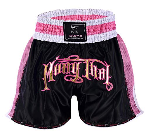 Islero - Pantalones Cortos de Muay Thai para Mujer, Color Rosa, Color Multicolor, tamaño Medium
