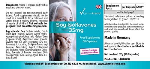 Isoflavonas de soja 35 mg - 60 cápsulas con vitamina E - vitamina tendencia - dosis segura - vegana - suplementos biodisponibles de Alemania | Vitamintrend®