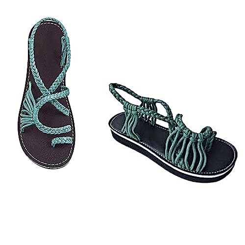 Ivedin | Sandalias de Mujer Verano | Sujeción con Cuerda de Nylon | Diseño Gladiador | Zapatillas con Trenzas Cruzadas Romanas (Verde Claro, 38 EU)
