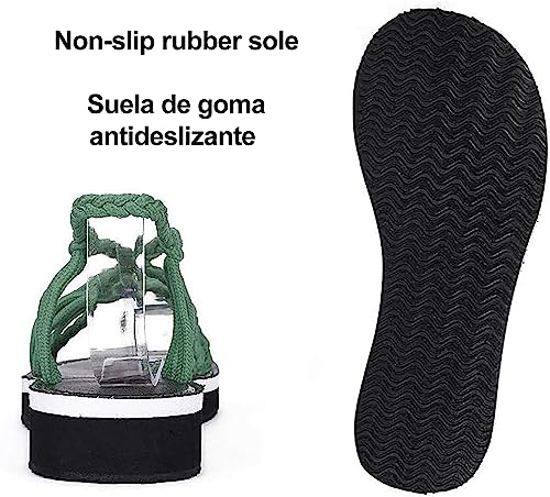 Ivedin | Sandalias de Mujer Verano | Sujeción con Cuerda de Nylon | Diseño Gladiador | Zapatillas con Trenzas Cruzadas Romanas (Verde Claro, 38 EU)