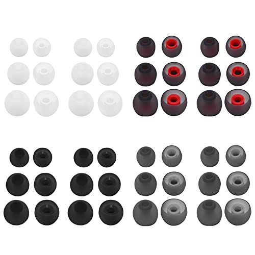 Jaimela Almohadillas de Repuesto para Auriculares [48 Piezas], Silicona Reemplazo Puntas Auriculares 3 Tamaños (Rojo Grisáceo, Transparente, Gris y Negro)