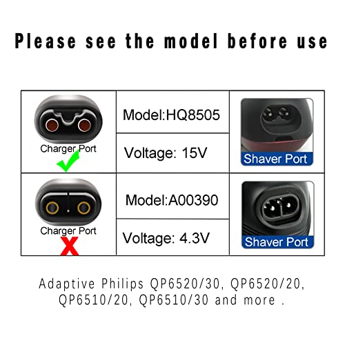 Jaimela HQ8505 Cargador Afeitadora Universal 15V 5.4W para Philips, Compatibile con Phi-Lips Series 3000/5000/7000/9000/MG7720/MG7770/QP6530/QP6520/QP651/QP6550 etc