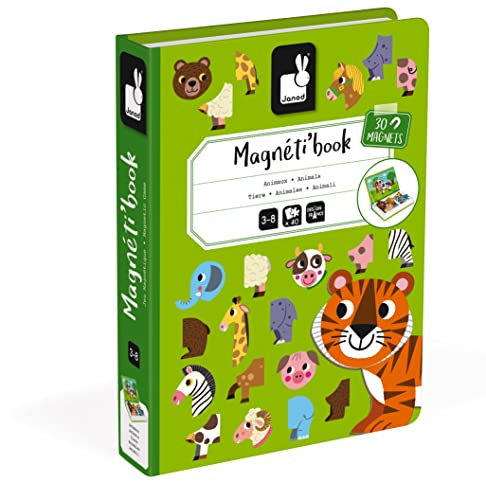 Janod - MagnetiBook Animals de Felpa - Part Educational Magnetic Game Teaches Fine Motor Skills and Imagination - Suitable for Ages 3 and Up, J02723