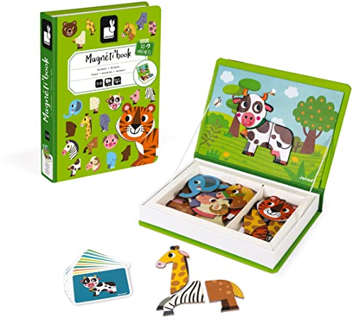 Janod - MagnetiBook Animals de Felpa - Part Educational Magnetic Game Teaches Fine Motor Skills and Imagination - Suitable for Ages 3 and Up, J02723