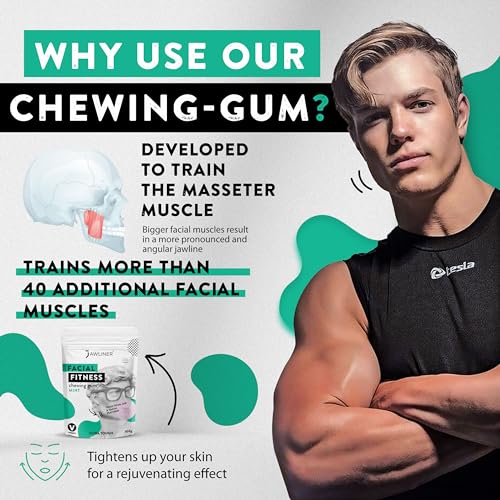 JAWLINER Chicle fitness (Paquete de 2 meses) Ejercitador/Entrenador facial de mandíbula y jawline para hacer ejercicios Mewing - chicle sin azúcar