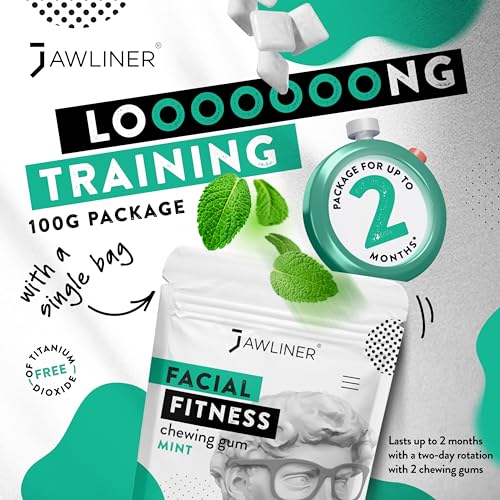 JAWLINER Chicle fitness (Paquete de 2 meses) Ejercitador/Entrenador facial de mandíbula y jawline para hacer ejercicios Mewing - chicle sin azúcar