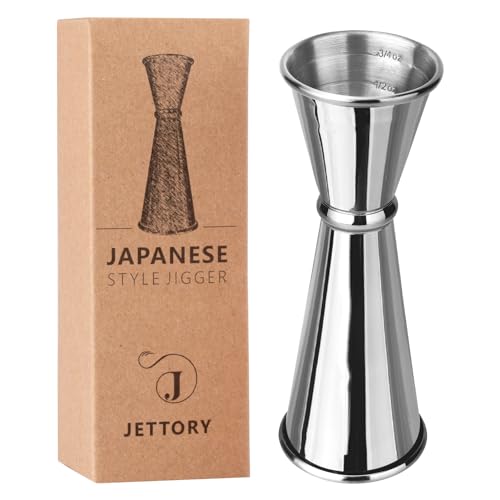 Jettory Jigger - Medidor japonés de 2 onzas, 1 onza con medidas en el interior, medidor de cóctel, medidor de acero inoxidable 304 de grado alimenticio para camareros, medidor de bar