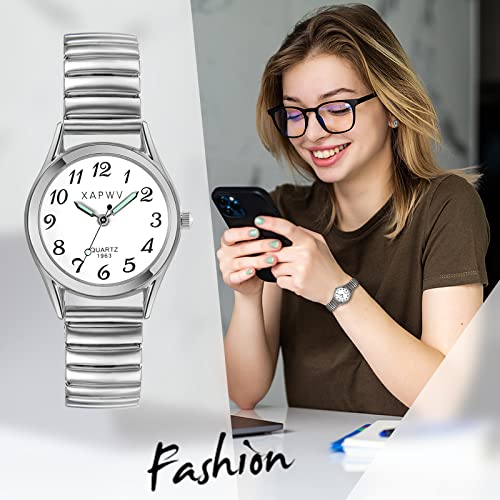 JewelryWe Reloj de Cuarzo Ultrafino para Mujer, Reloj para Mujer con Correa Elástica Fuerte y Esfera Digital Grande con Personalidad a la Moda Dorado