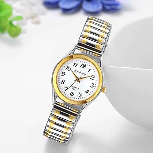 JewelryWe Reloj de Mujer, Reloj de Cuarzo Ultrafino para Mujer con Correa elástica Fuerte y Esfera Digital Grande con Personalidad a la Moda Dorado