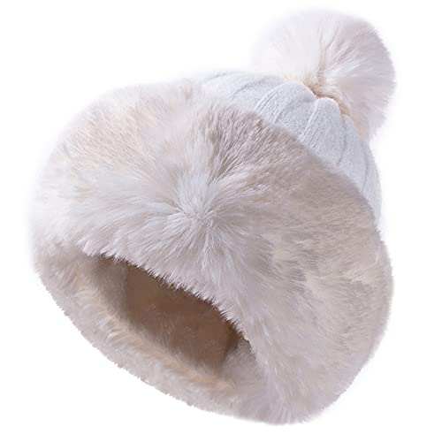 JFAN Gorro de Invierno para Mujer Gorra Ruso con Forro Pompom Sombrero para Polar, Gris Blanco Talla única