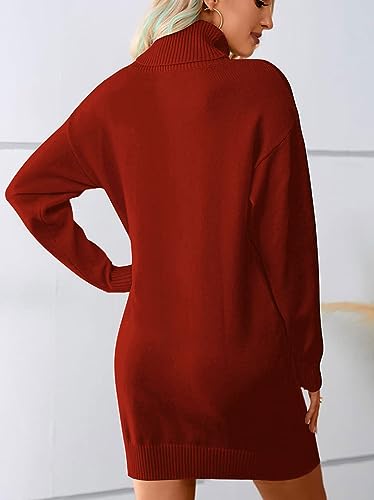 JFAN Vestido de Punto para Mujer on Cuello Alto Vestidos de Jersey Elegantes de Invierno Midi Vestidos Casual para Mujer Rojo Ladrillo S