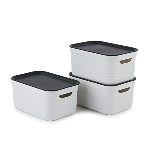 Jive Dekobox Juego de 3 cajas de almacenamiento de 5l con tapa, Plástico (PP reciclado), blanco/antracita, 3x5l (26.5 x 18.5 x 13.2 cm)