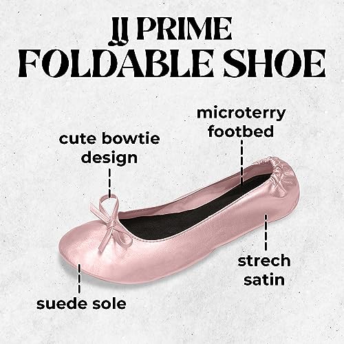 JJ PRIME - Zapatos de fiesta con bolsa plegable, bombas de ballet plegables enrollables, oro rosa, 38/39 EU