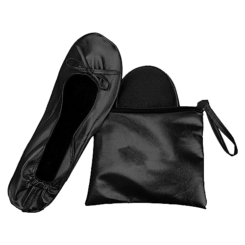 JJOnlineStore JJPRIME - Las Mujeres de Las Señoras enrollan los Zapatos Planos Cómodos Plegables doblan Las Bombas Plegables con el Ballet del Bolso de la Carga Después de la Fiesta (38/39 EU, Negro)
