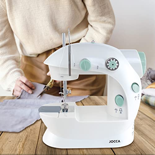 Jocca - Máquina de coser portátil con Kit de Costura de 48 Accesorios | Máquina de coser pequeña | Fácil de usar | Doble puntada | Pies antideslizantes | Puntada de refuerzo