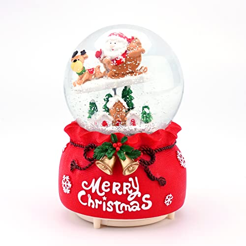 Jodsen Musical de Navidad Bola de Nieve Santa Trineo Elk Snow Globe Red Musical Cajas con Luces LED Cambiantes Plays 8 Canciones Decoraciones de Figuras de Navidad para Escritorio Habitación Hogar