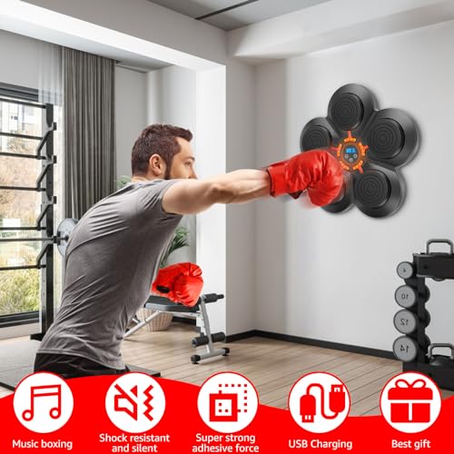 Jokapy Boxeo Musical, Smart Bluetooth Music Boxing Machine Adulto, Dispositivo de Boxeo Electrónico Portátil de pared, Artículos de entrenamiento para Boxeo con Guantes de Boxeo (Adulto)