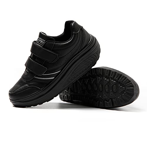 JOMIX Zapatillas Deportivas Mujer Basculantes Zapatos Mecedores Cómodos Adelgazar Caminata Jogging Fitness, 03 Negro, 38 EU